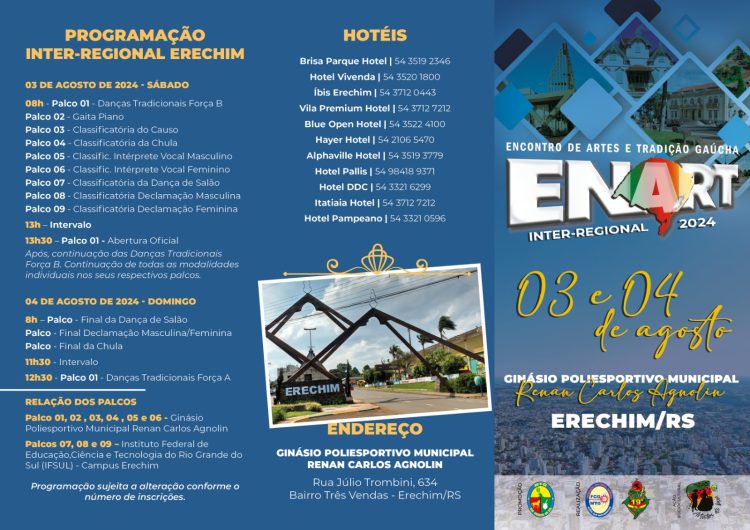 Inter-Regional do Enart prepara estrutura para grande evento em Erechim no início de agosto: Alimentação, estacionamento, acessos, 19ª RT divulga serviço completo ao público