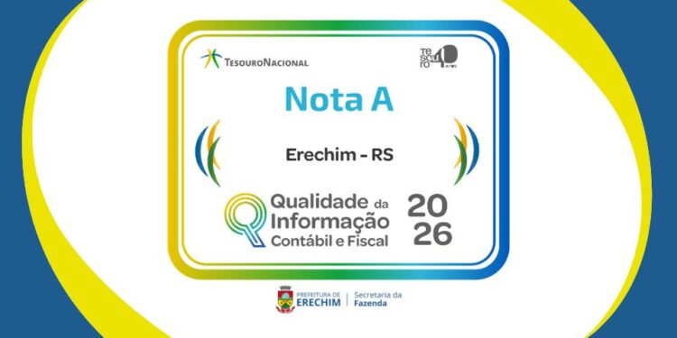 Erechim conquista destaque nacional em transparência contábil e fiscal e recebe nota A em ranking do Tesouro Nacional
