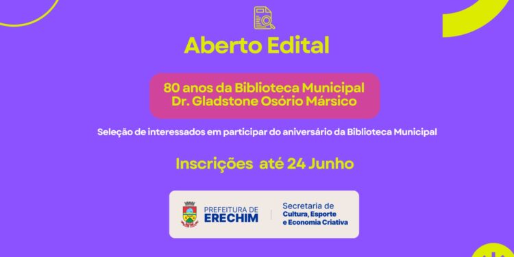 Edital seleciona participantes para comemoração dos 80 anos da Biblioteca Municipal de Erechim
