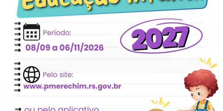 Inscrições para novos estudantes da Educação Infantil ano de 2027 começam na terça-feira